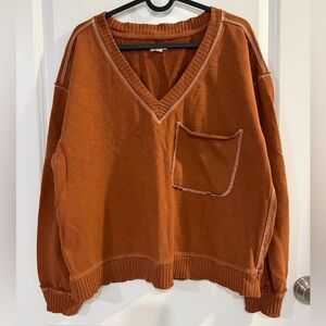 Anthropologie Pilcro Terracotta V-Neck Sweater